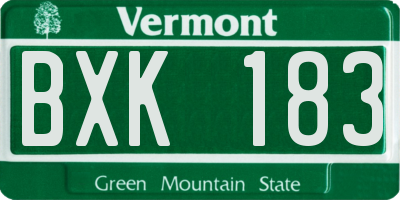 VT license plate BXK183