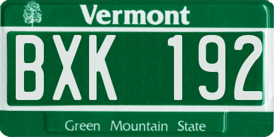 VT license plate BXK192