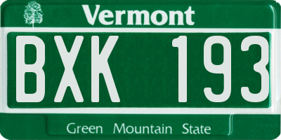 VT license plate BXK193