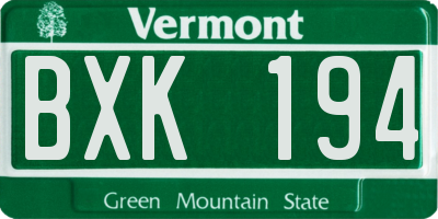 VT license plate BXK194