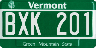 VT license plate BXK201