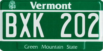 VT license plate BXK202