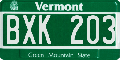 VT license plate BXK203