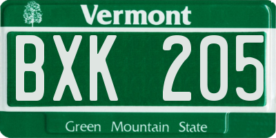 VT license plate BXK205