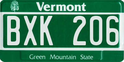 VT license plate BXK206