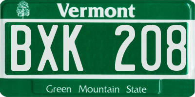 VT license plate BXK208