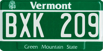 VT license plate BXK209