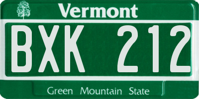 VT license plate BXK212