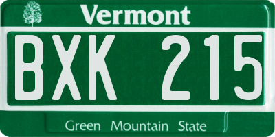 VT license plate BXK215