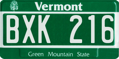 VT license plate BXK216
