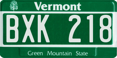 VT license plate BXK218