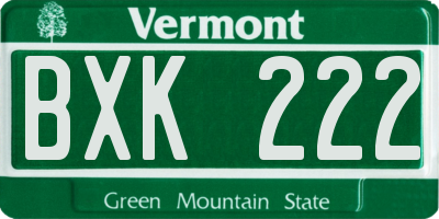 VT license plate BXK222