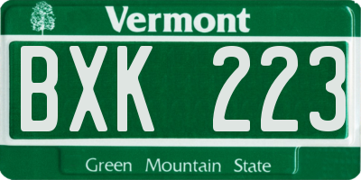 VT license plate BXK223