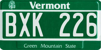 VT license plate BXK226