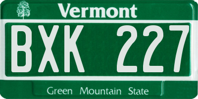 VT license plate BXK227
