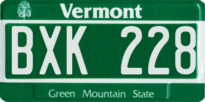 VT license plate BXK228