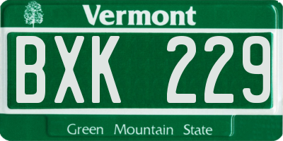 VT license plate BXK229