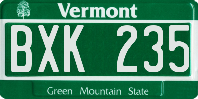 VT license plate BXK235