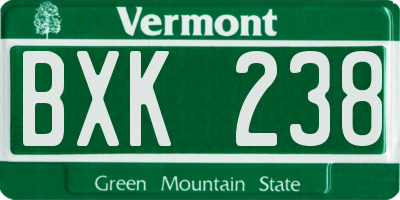 VT license plate BXK238