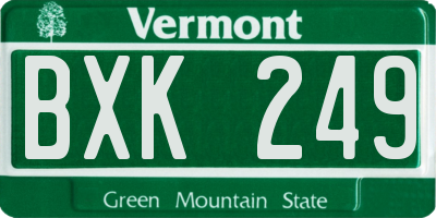 VT license plate BXK249