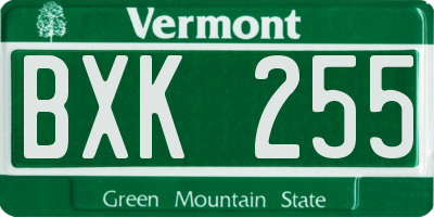 VT license plate BXK255