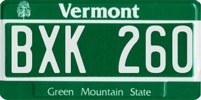 VT license plate BXK260