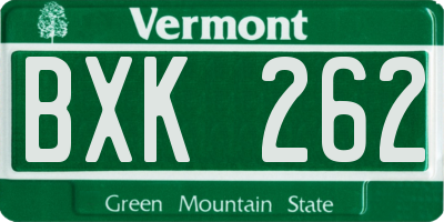 VT license plate BXK262