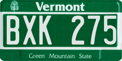 VT license plate BXK275