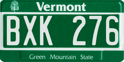 VT license plate BXK276