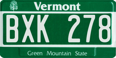 VT license plate BXK278