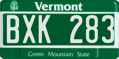 VT license plate BXK283