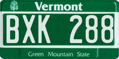 VT license plate BXK288