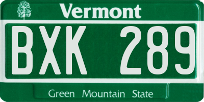 VT license plate BXK289