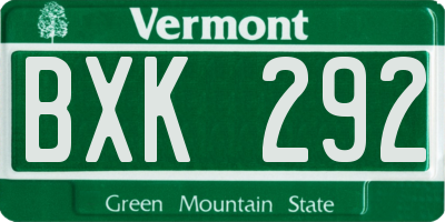 VT license plate BXK292