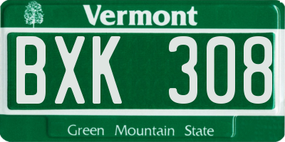 VT license plate BXK308