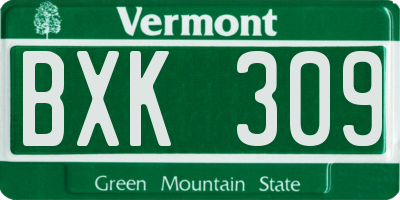 VT license plate BXK309