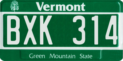 VT license plate BXK314