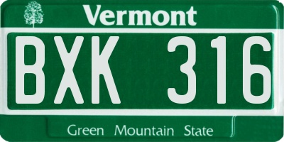 VT license plate BXK316