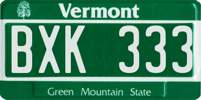 VT license plate BXK333