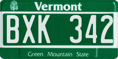 VT license plate BXK342