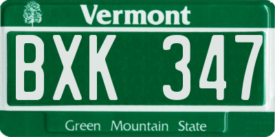 VT license plate BXK347