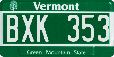 VT license plate BXK353