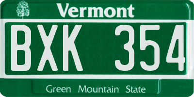 VT license plate BXK354
