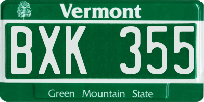VT license plate BXK355