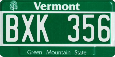 VT license plate BXK356