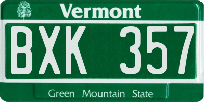 VT license plate BXK357