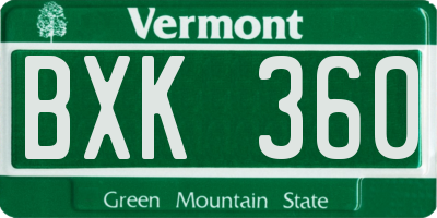 VT license plate BXK360