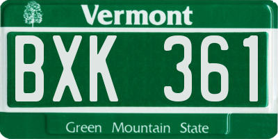 VT license plate BXK361