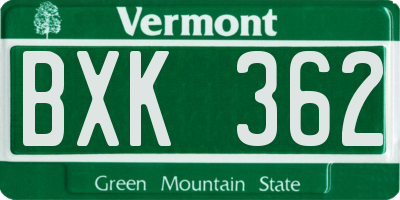 VT license plate BXK362