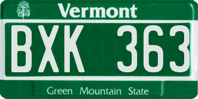 VT license plate BXK363